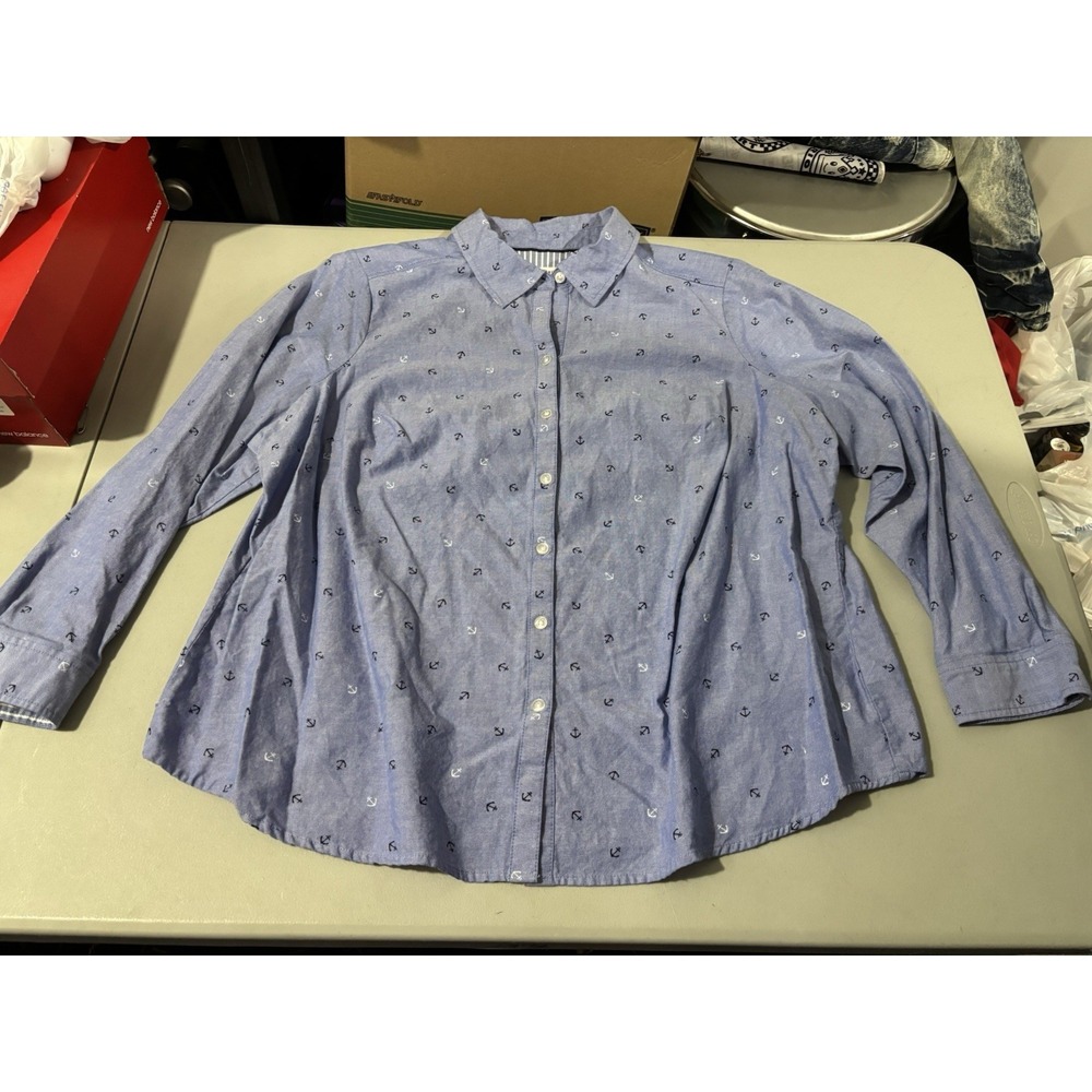 Anchor Print Button Down Women's 1X  Croft & Barrow